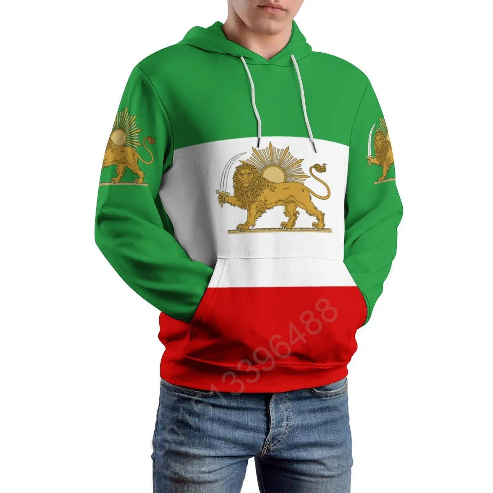 Iran Lion With Sun Flag 3D Hoodie Polyester Cool Men Women Harajuku Sweatshirt Unisex Casual Pullover Hoodies Custom Name