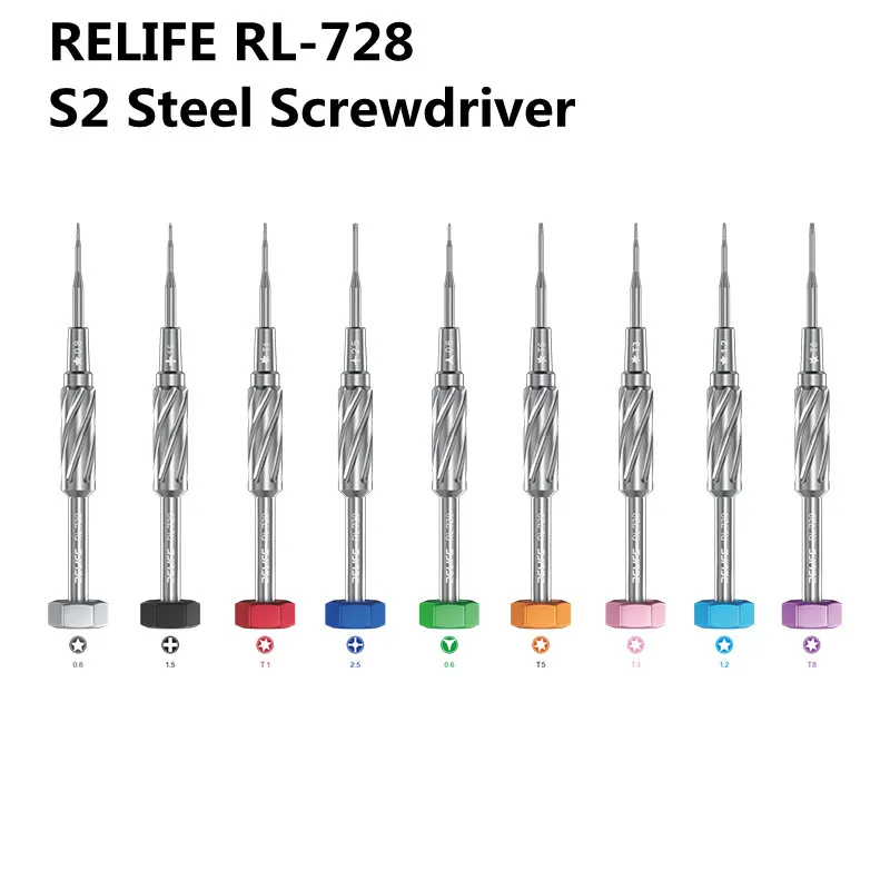 

RELIFE RL-728 S2 Стальная отвертка для обслуживания мобильных телефонов Противоскользящая высокая твердость Сильный магнит Ручные инструменты для разборки