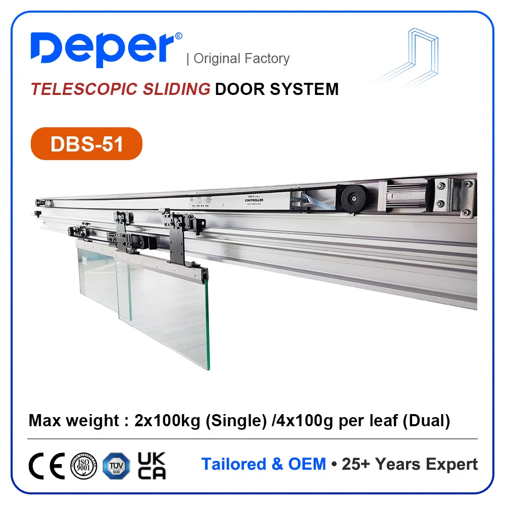 DEPER 2026 New Design DBS-51 Modern Aluminum Glass Sliding Door Telescopic Patio Door for Hotel Apartments and Malls
