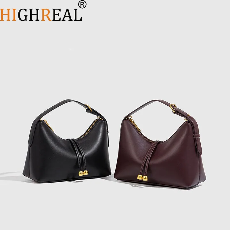 

New Versatile Handbag Simple Lightweight Crossbody Bag Black Soft Leather Underarm Commuter Bag for Women