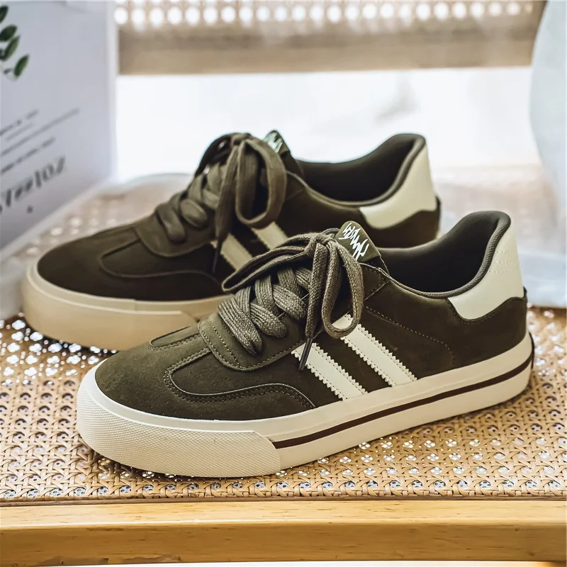 Classic Green Skateboard Shoes for Men Suede Low-top Men's  Sneakers Comfort Platform Vulcanized Shoes Men Casual Board Sneakers