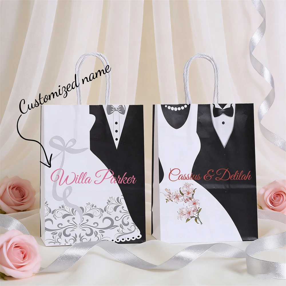 Customized Name Gift Bag Personalized Wedding Theme Bride Groom Printed Tote Bag Party Decoration Gift Custom Name Gift Bag