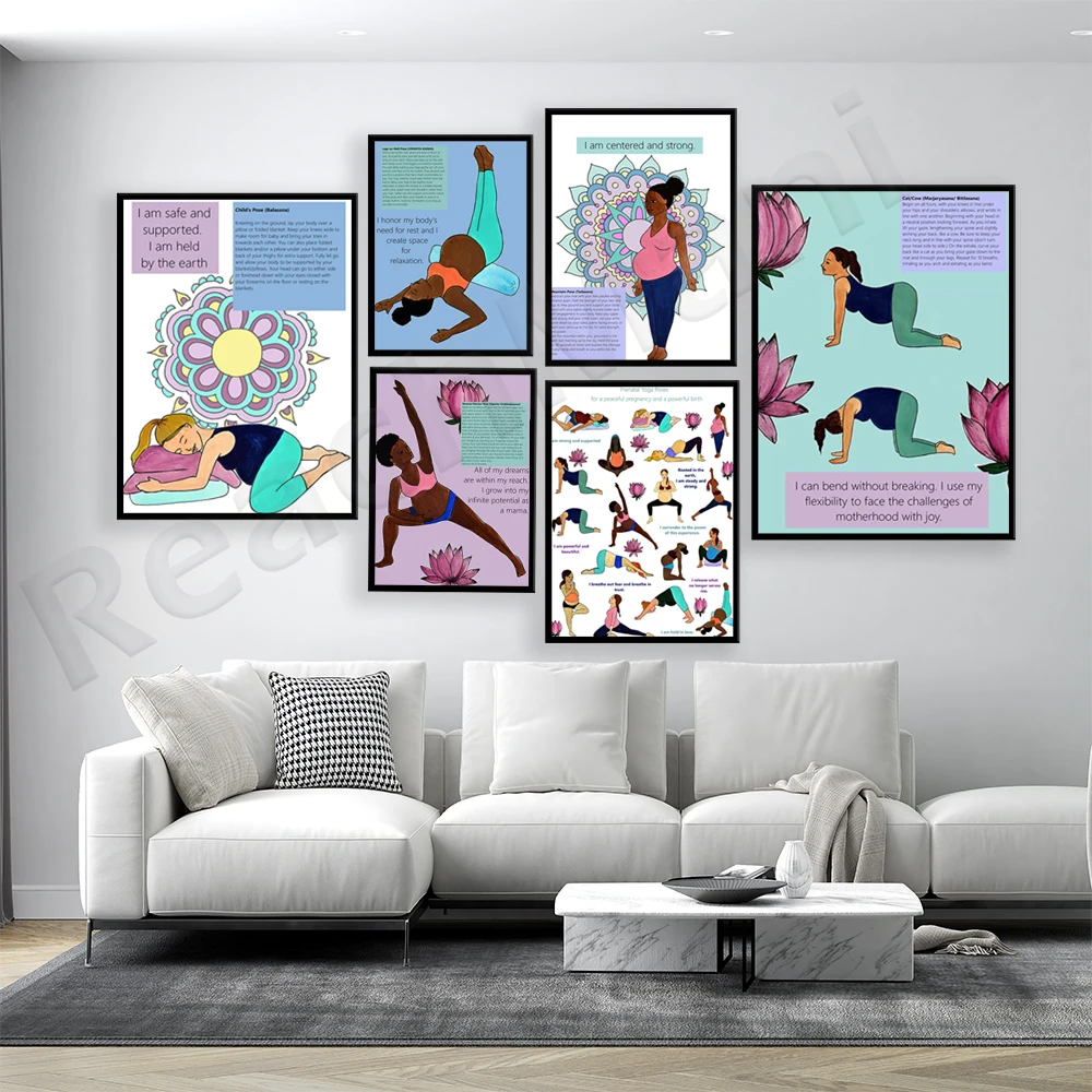 Prenatal Yoga Poster, Birth and Birth Poses, Yoga / Doula / Midwife / Childbirth Education, Yoga Teacher Canvas Poster, Mom Gift