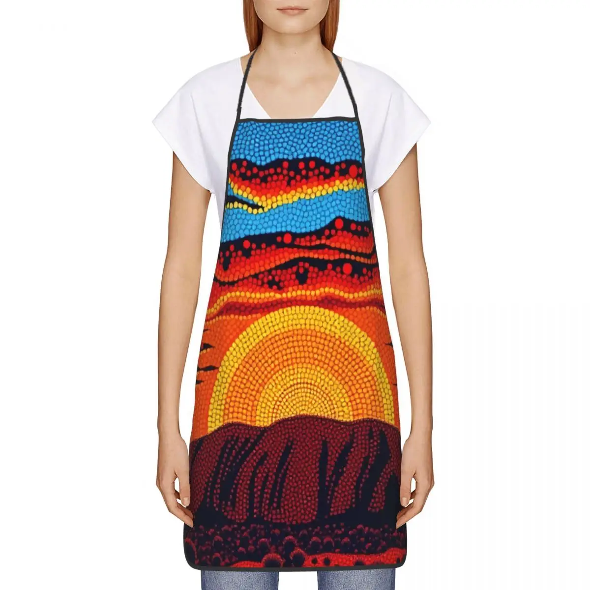 Custom Uluru Sunset Landscape Apron Women Men Unisex Bib Australian Aboriginal Art Kitchen Cooking Tablier Cuisine Chef Baking