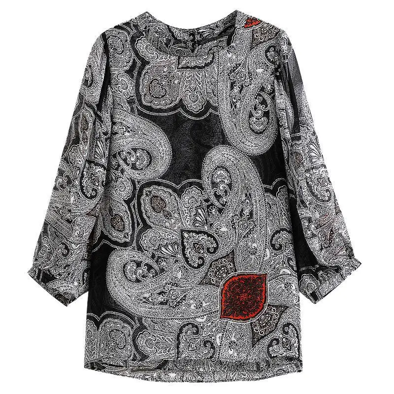 Elegant Fashion Casual Printed Gauze Chiffon Shirt Summer Autumn 2023 Half Sleeve O-Neck Loose Pullovers Blouse Women\'s Clothing