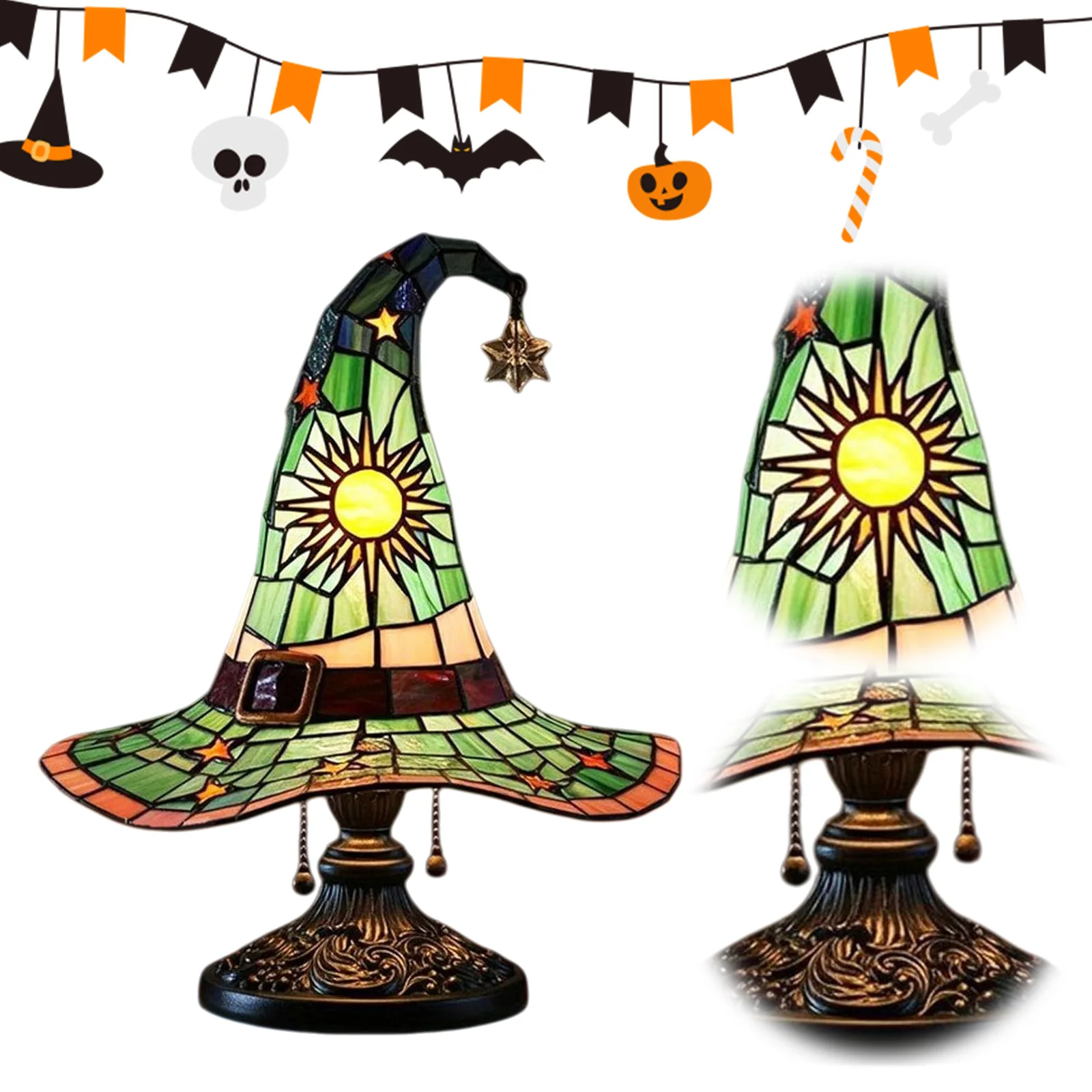 Resin Gothic Wizard Hat Night Light Retro Resin Accent Lamp Colorful Witch Hat Desktop Lights for Bedroom Living Room Bookshelf
