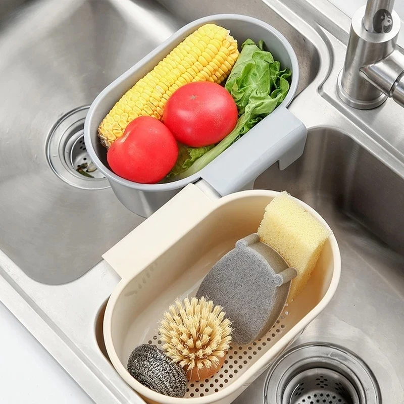 Punch-free Sink Organizer For Kitchen Soap Sponge Drain Rack Hanging Basket Hanging Drainer Shelf Kitchen Storage Accessories