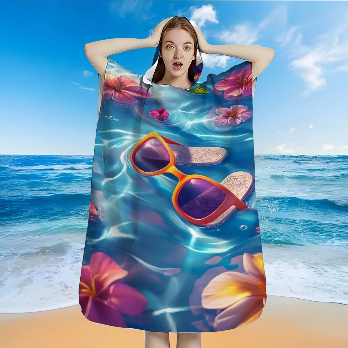 Hooded Beach Towel Summer Quick Dry Swim Cover Up Wrap Cape for Women Girls UV Protection Sun Outfits Microfiber Vacation Poncho 4
