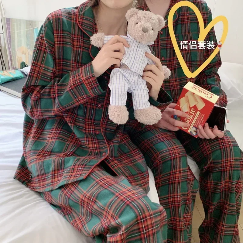 Autumn and Winter Leisure Men\'s Long-sleeved Pajamas Set Can Be Worn Couples Models Christmas Men\'s Pull-down Plaid Homeclothing