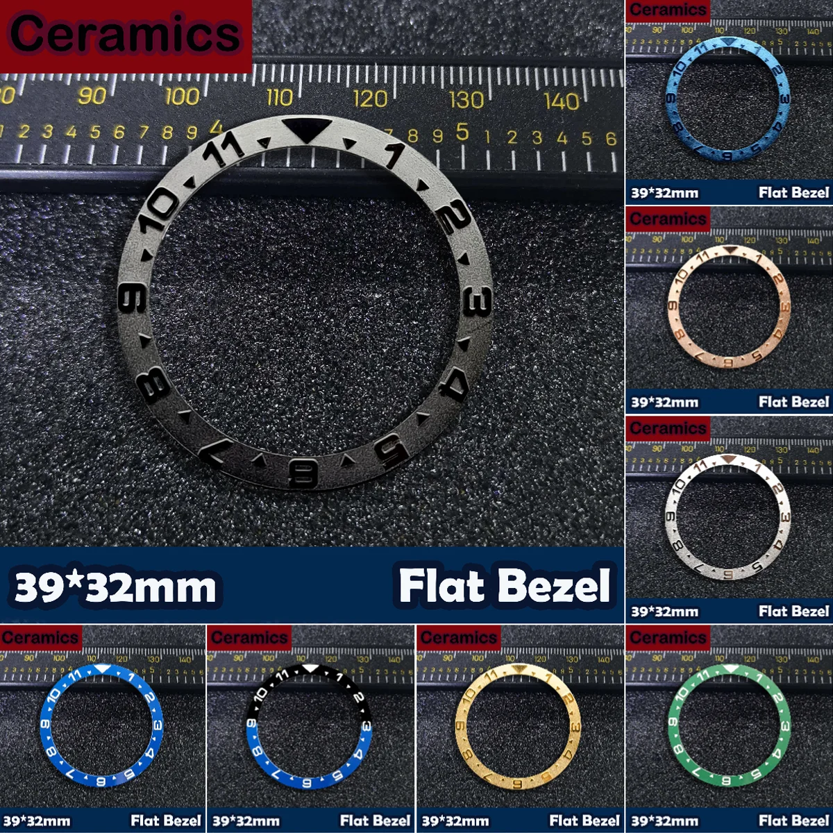 39mm*32mm High Quality Flat Ceramic Bezel Insert Watch Replacement Watch Parts Watch Cases Replace Accessory Diving Bezel Ring