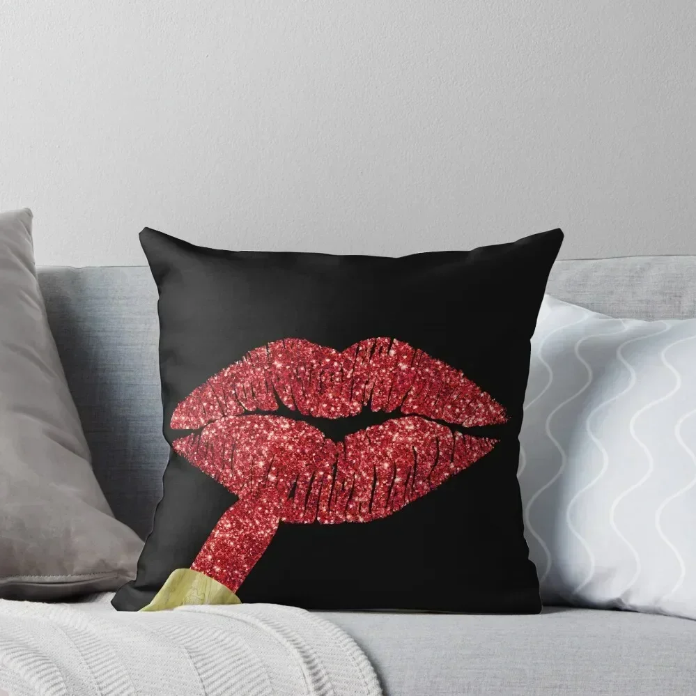 Red Kiss, lipstick on pouty lips, fashion art Throw Pillow Sofa Covers luxury decor pillow