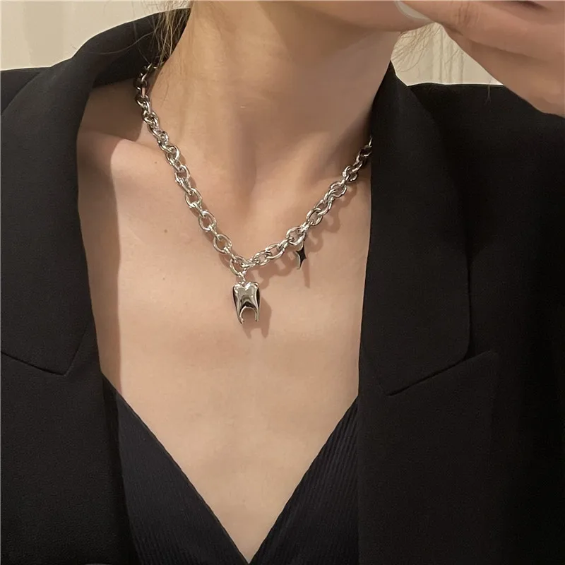 human tooth necklace  Girls Alloy Golden O-Chain Adjustable Lobster Clasp Teeth Health Jewelry Gift Party