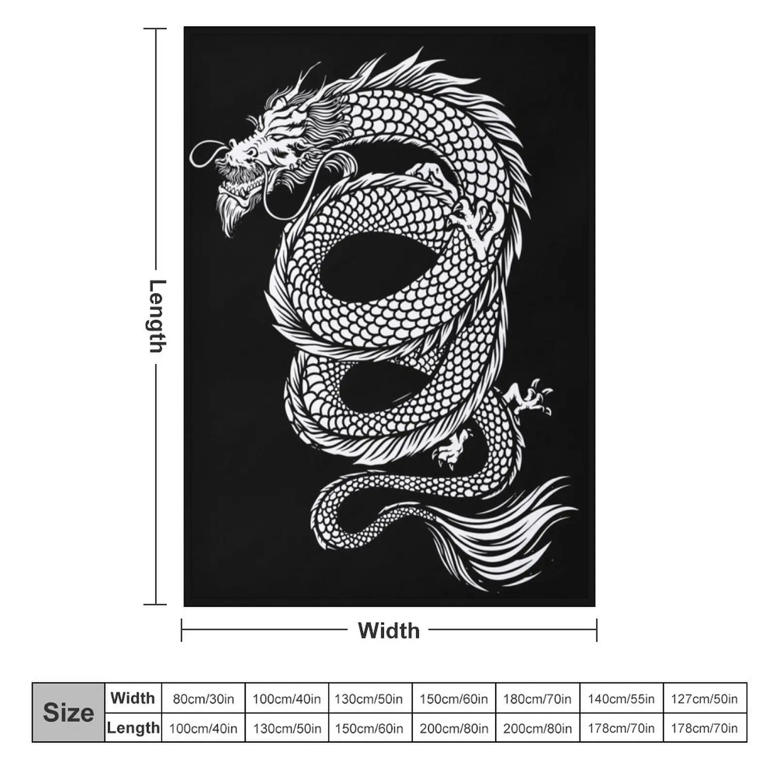 White Japanese Dragon Tattoo Style Throw Blanket Decorative Sofas Sofas Blankets