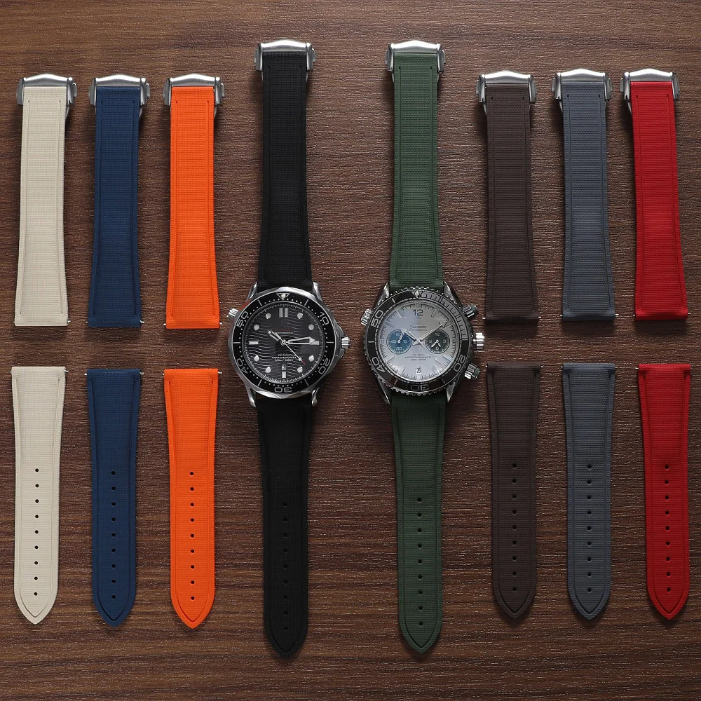18mm 19mm 20mm 21mm 22mm Folding Buckle FKM Watch Strap Deployment Quick Release Sailcloth Rubber Watch Band Waterproof