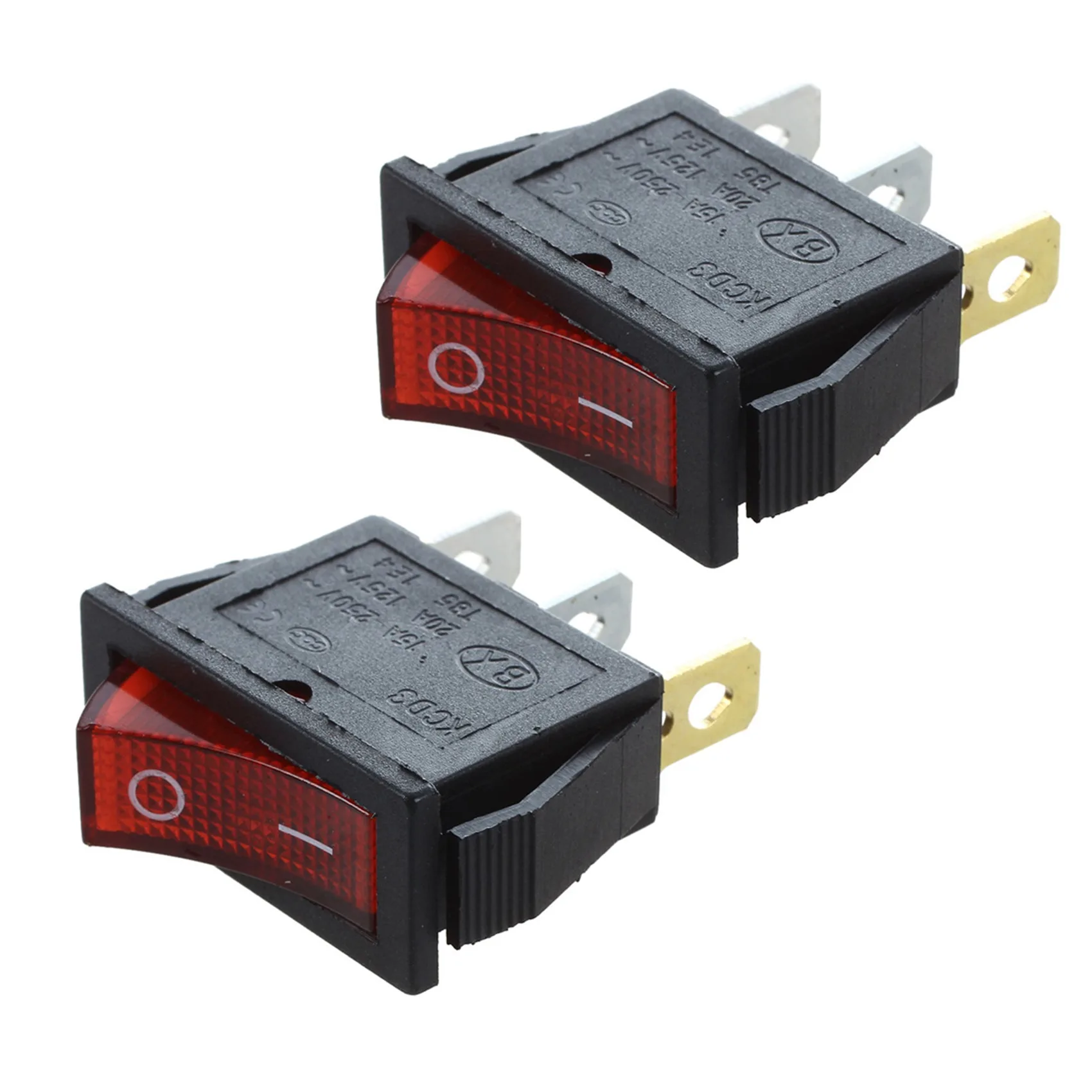 2X Rocker Switch ON OFF Brilhante Bipolar 28X10mm 250V 15A 3 Terminais RED-A74Z