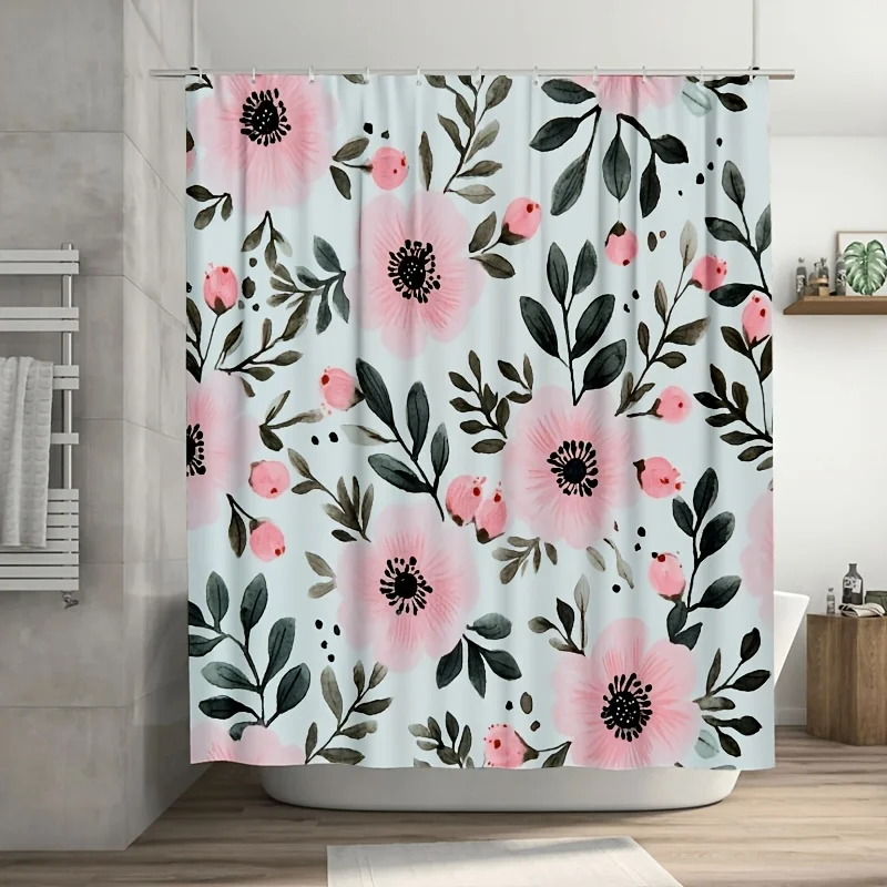 

Luxurious Pink Floral Botanical Shower Curtain for Bathroom Home Decor Peony Leaf Design Boho Washroom Liner