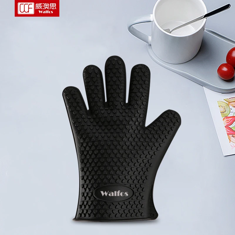 WALFOS 1 Piece Food Grade Heat Resistant Silicone Kitchen Barbecue Oven Glove Cooking BBQ Grill Glove Oven Mitt Baking Glove