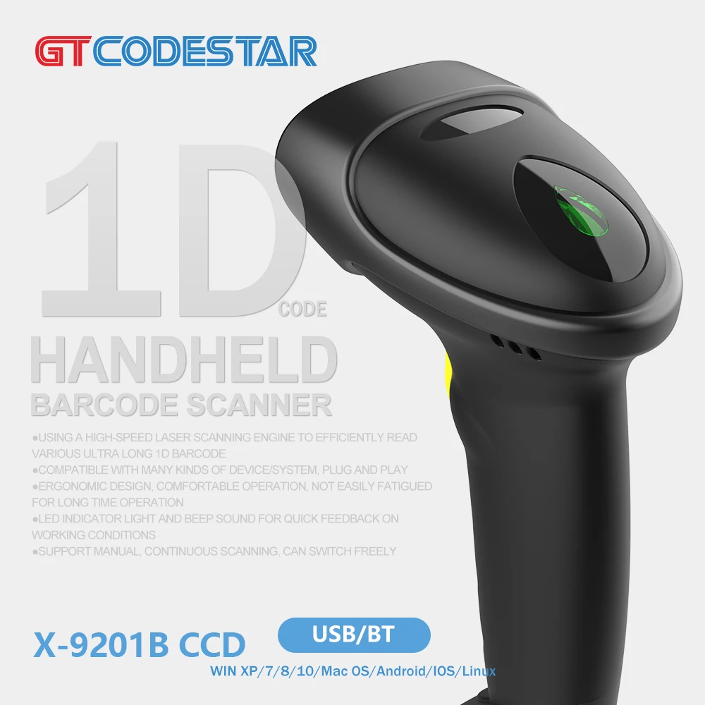GTCODESTAR X-9201B CCD Wireless Barcode Reader Handheld Mobile Screen Bar Code Scanner