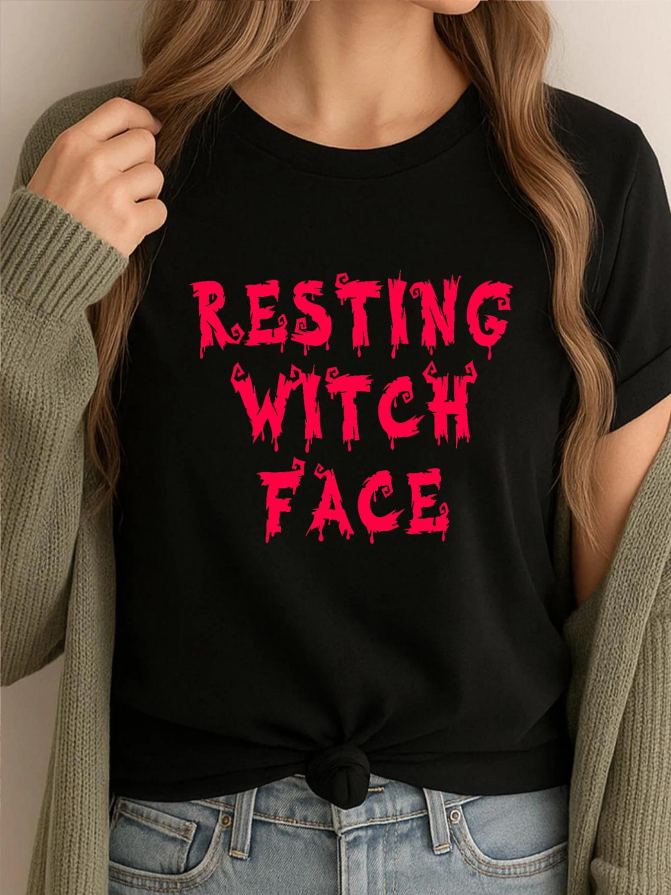 

Resting Witch Face Christian Tshirt Men Student Luxury T-Shirt Korean Fashion Letter Printed Clothes Simple Style