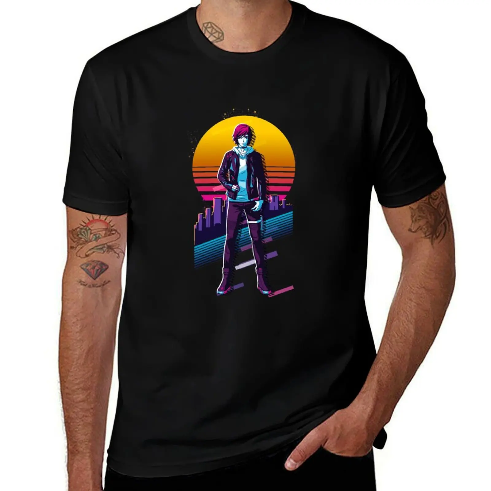 Akudama Drive - Courier *80s retro* T-Shirt Basic Plain Short Sleeve Crew Neck Tee T-Shirt