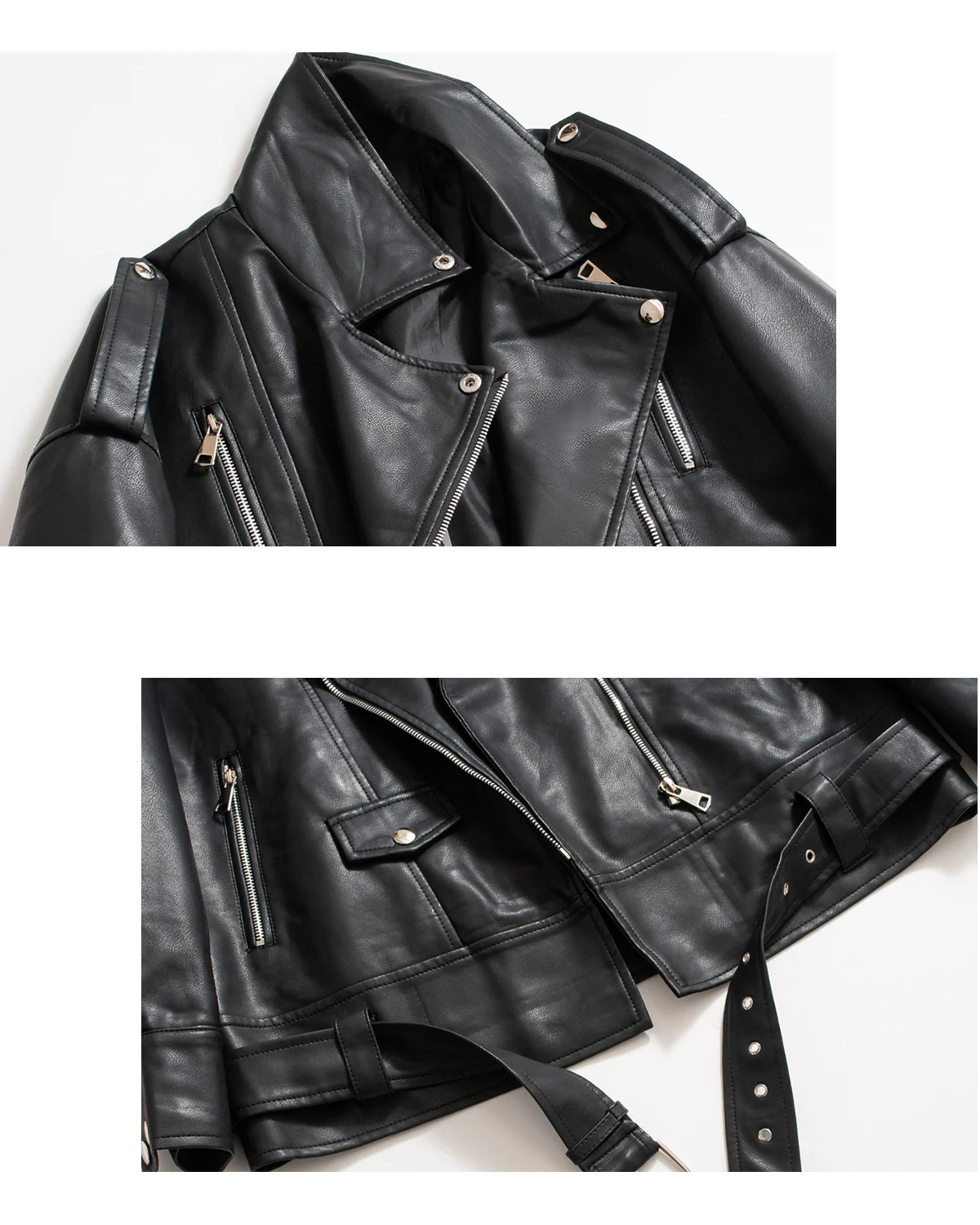 Fitaylor Women PU Leather Jacket Casual Lapel Zipper Faux Leather Jacket High Street Motorcycle Coat