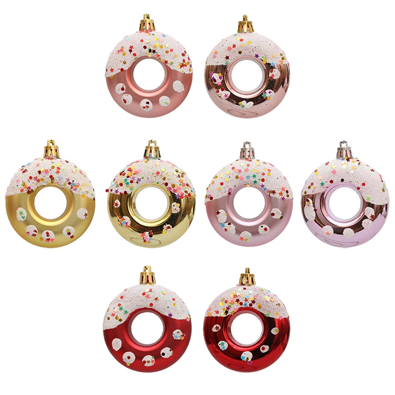 

4pcs Sweet Candy Donuts Shape Pendant Christmas Tree Decoration Plastic Cookie Hanging Ornaments Xmas Birthday Party Supplies
