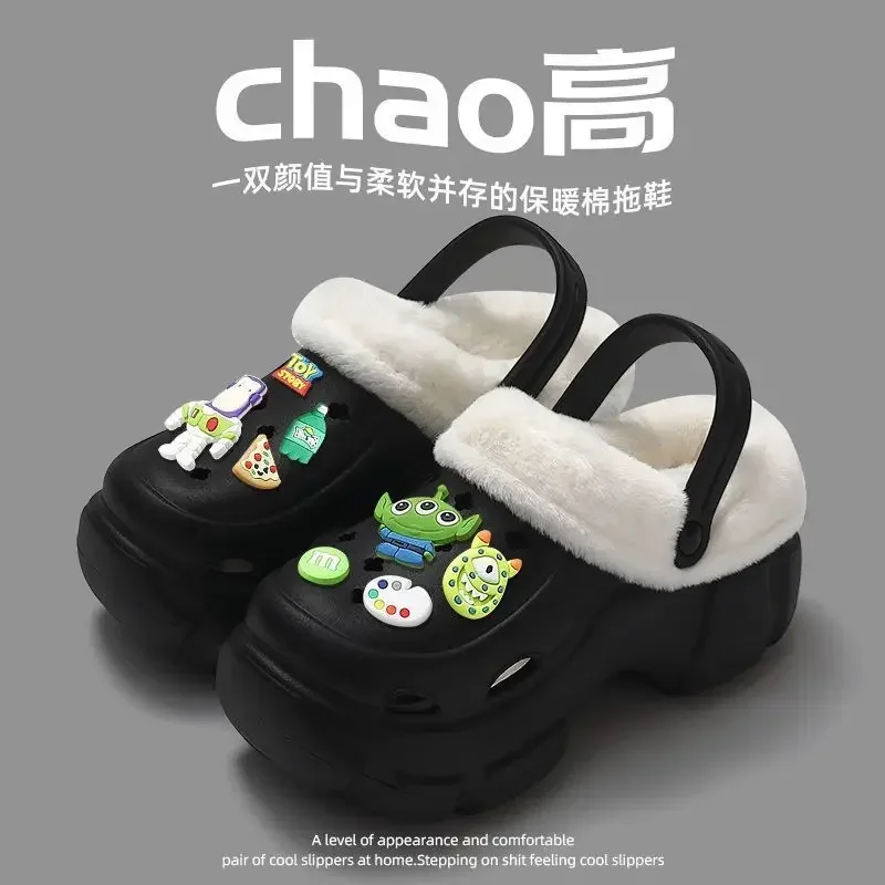 Waterproof cotton Slippers Women Men Fur Lined Clogs Winter Garden Shoes Warm Hole shoes Indoor Outdoor Non Slip cotton shoes