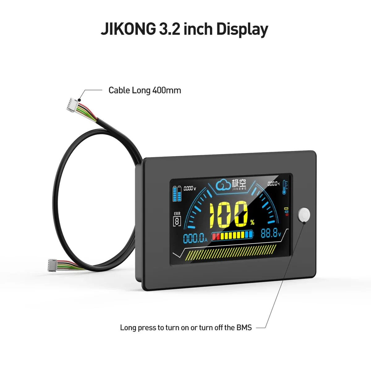 JIKONG BMS 3.2 Inch LCD Display Lithium Battery Smart Bms Battery Level Indicator ,Current/Voltage/and Energy Smart Monitor