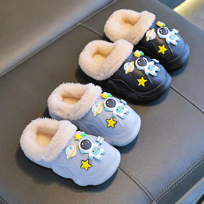

Kids Winter Slippers Boys Girls Water Resistant Non Slip Warm Plush Lined Indoor House Shoes for Cold Weather