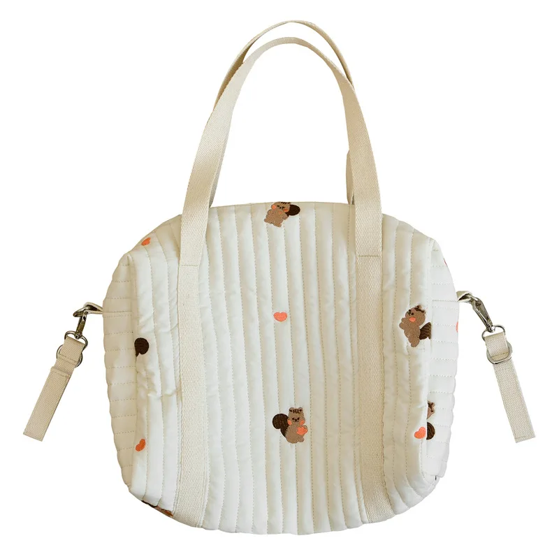 Zipper embroidered quilted mummy bag baby stroller hanger diaper bag