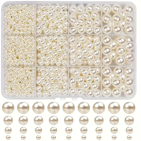 Ensemble de perles blanches pure en acrylique, 4/6/8/10mm/1400, adaptées à la décoration, à la fabrication de bracelets et de colliers à faire soi-même