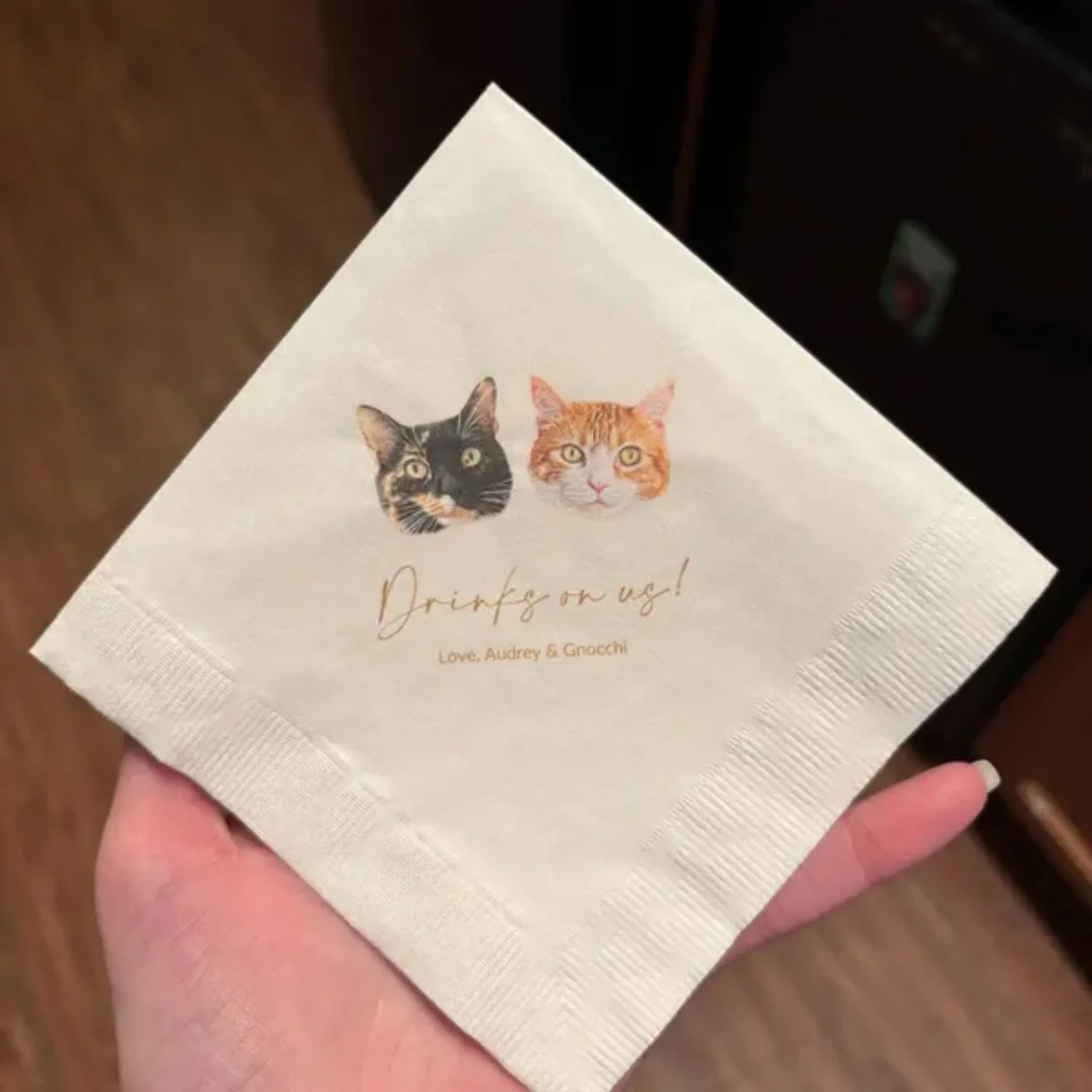 

50pcs Personalized Cat Wedding Napkins Custom Cat Cocktail Napkins Wedding Cat Themed Wedding Drink Napkins with Cat Illustratio