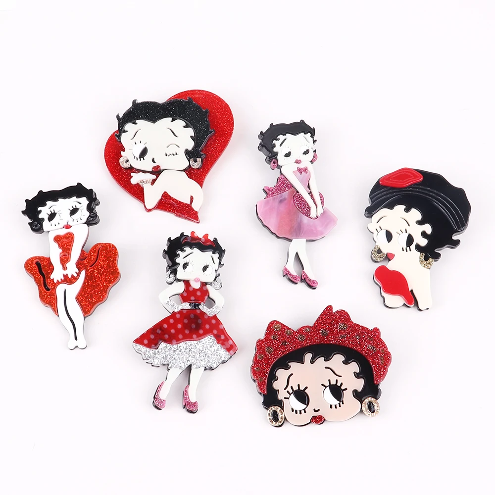 FishSheep Cute Acrylic Cartoon Girl Figure Brooches Pins For Women Resin Glitter Big Lovely Brooch Jewelry Christmas Gifts