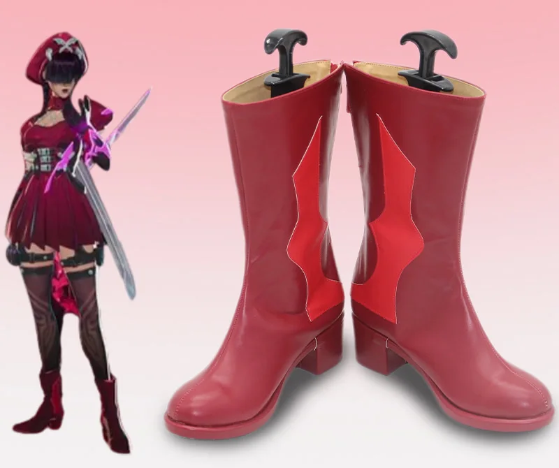 

Psylocke Elizabeth Braddock Cosplay Shoes Rivals Roleplay Red PU Leather Boots Anime Halloween Custom made