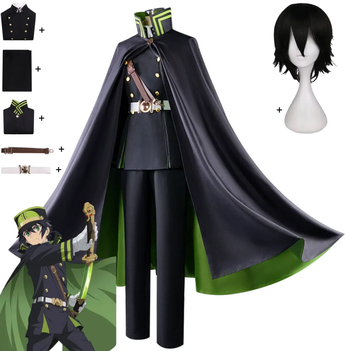 

Anime Seraph of The End Yuichiro Hyakuya Cosplay Costume Owari No Seraph Military Uniform Black Cloak Man Carnival Suit 2025