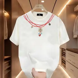 Trend Versatile Summer Pure Cotton Men's O-Neck Printing Simplicity Fashion Casual Breathable Loose Short Sleeve T-Shirts Tops