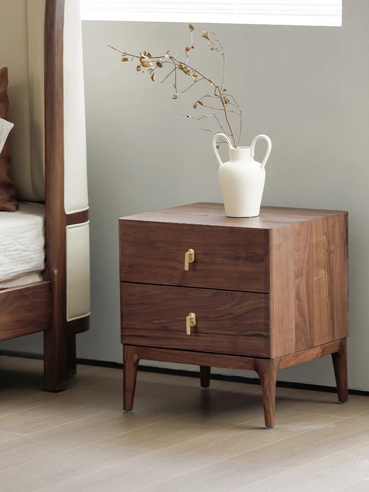 North American Black Walnut Bedside Drawer Cabinet Italian-Style Light Luxury Bedroom Bedside Solid Wood Locker