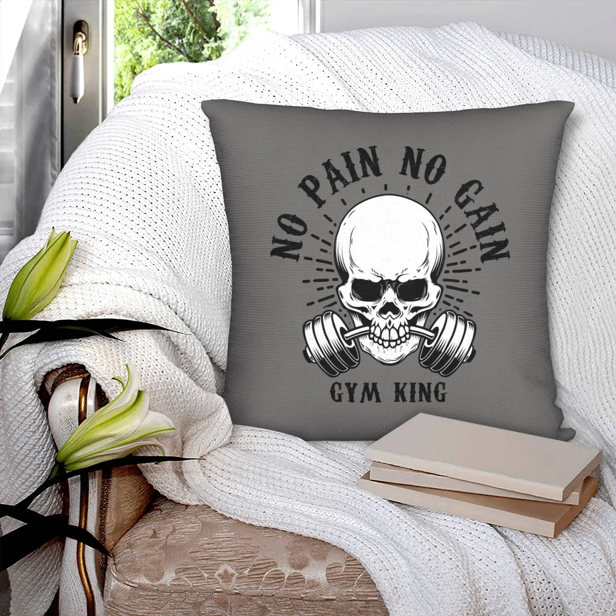 No Pain No Gain Cushion Covers Bodybuilding Fitness Gym Soft Luxury Pillows Home Decoration