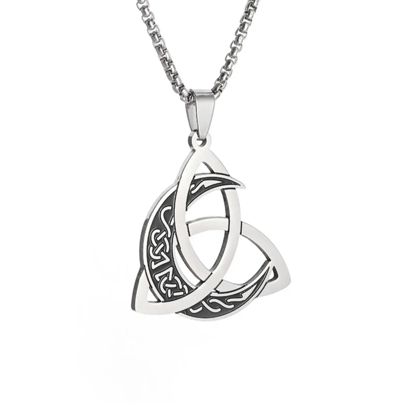 Edelstahl Halskette mit keltischem Dreifachknoten und Mond, Damen Herren Amulett, irisches Symbol, Schmuck, Geschenk – Detail 1