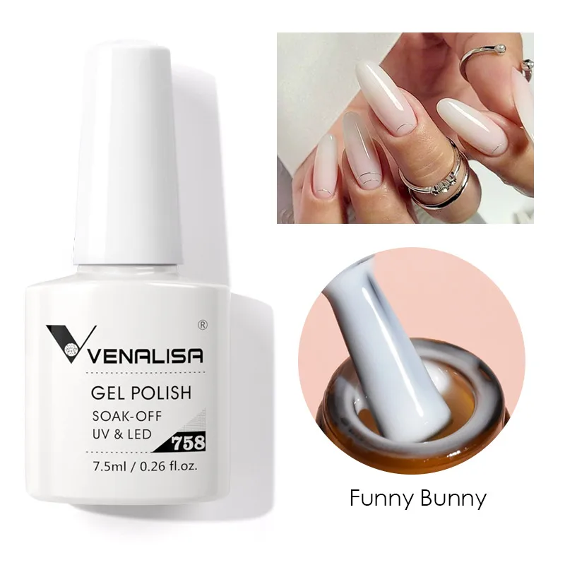 Venalisa Nail Gel Polish 7.5ml #758 Funny Bunny Milky White VIP3 Collection Long Wear Diamond Top Coat Soak Off UV LED Gel Nail