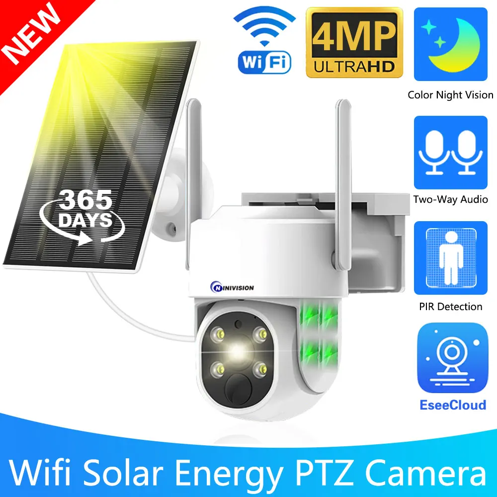 

4MP 365 Day Of Battery Operation Solar IP WiFi PTZ Camera Wireless Safety Protection Long Time Standby Video Surveillance Camera