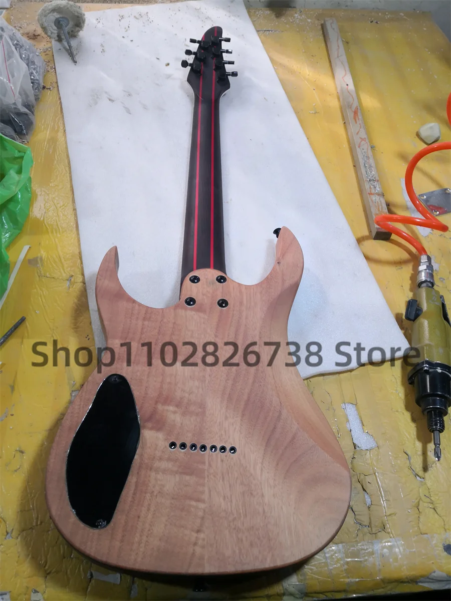 7 Strings electric Guitar Matte Blue OM body Brul Maple Top Rose wood fingerboard 24 Frets chicken wings Wood neck Black Tuners