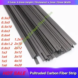 Carbon Fiber Strip Pultruded 0.5mm-4.0mm Height (Thickness) x 3mm-20mm Width x 500mm