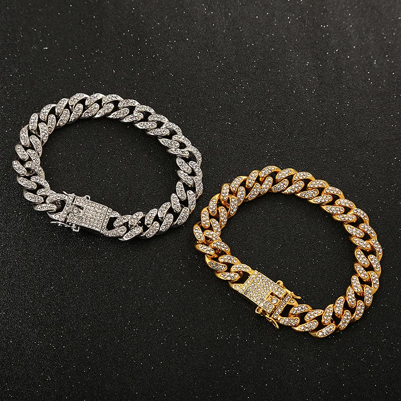 Dog Collar Chain Harness French Bulldog Metal with Diamond 12.5mm Width Cat Collars for Dogs  Accessories Pet