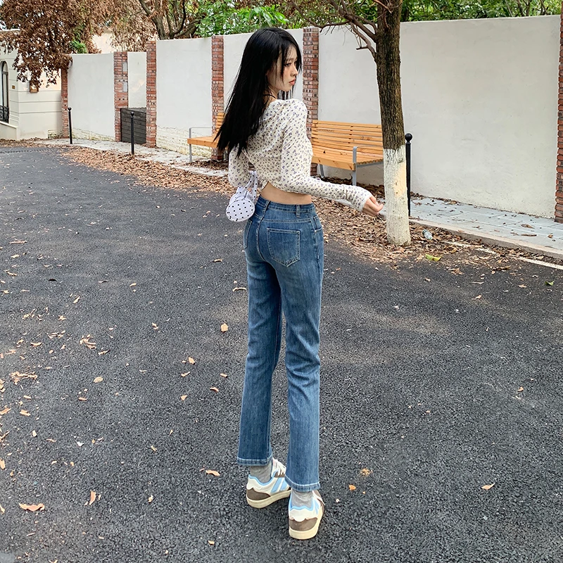 Shascullfites-Jeans simples e reto feminino, calça emagrecedora no comprimento do tornozelo, coreano, outono, 2024