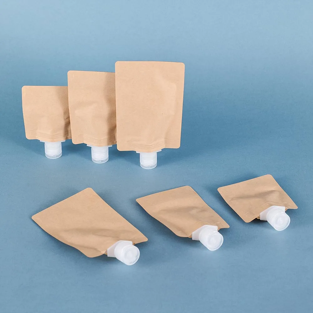 10pcs 30/50/100ml Empty Kraft Paper Bags Travel Packing, Stand Up Spout Pouch Bags, Portable Cosmetic Bag for Shampoo/Face Cream