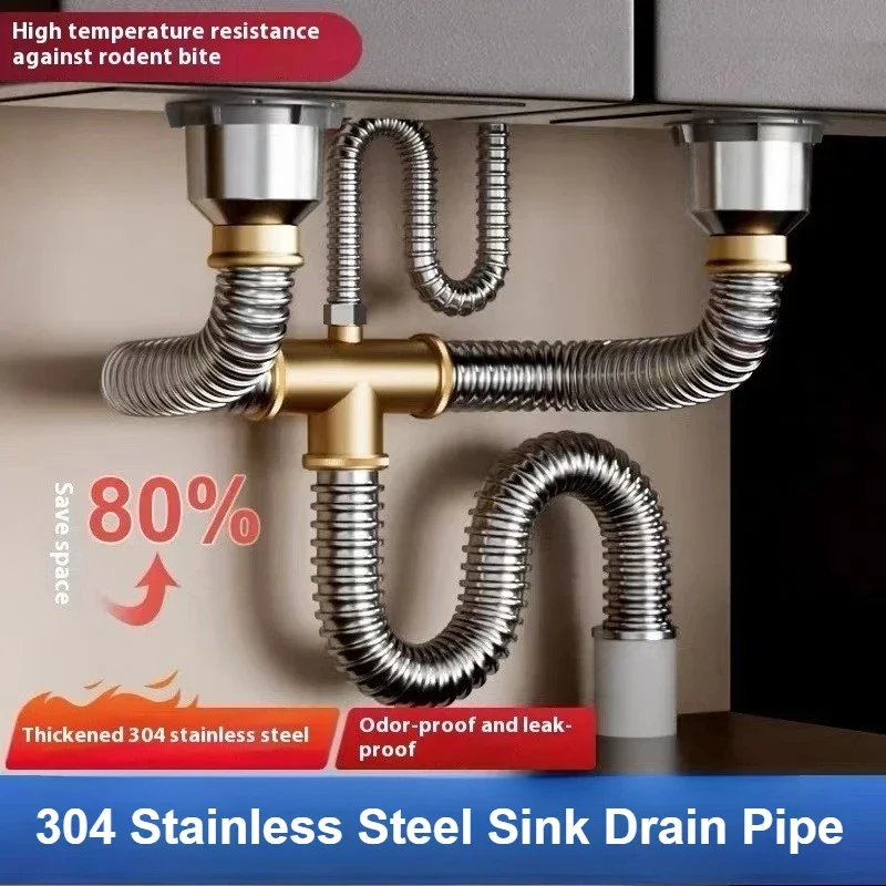 

Сливная труба для кухонной раковины из нержавеющей стали 304, защита от запаха и от укусов грызунов, полностью дополненные фитинги для сливной трубы для раковины