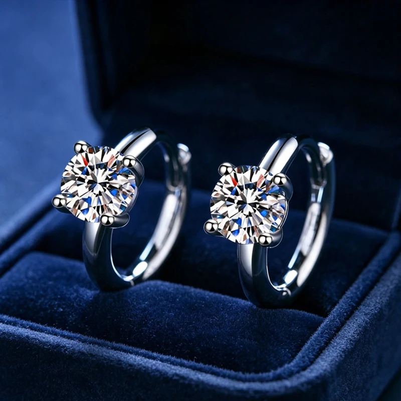 0.5-1.0 Carat D Color VVS Moissanite Women's Mini Hoop Earrings with GRA Certificate S925 Sterling Silver Fashionable Gift