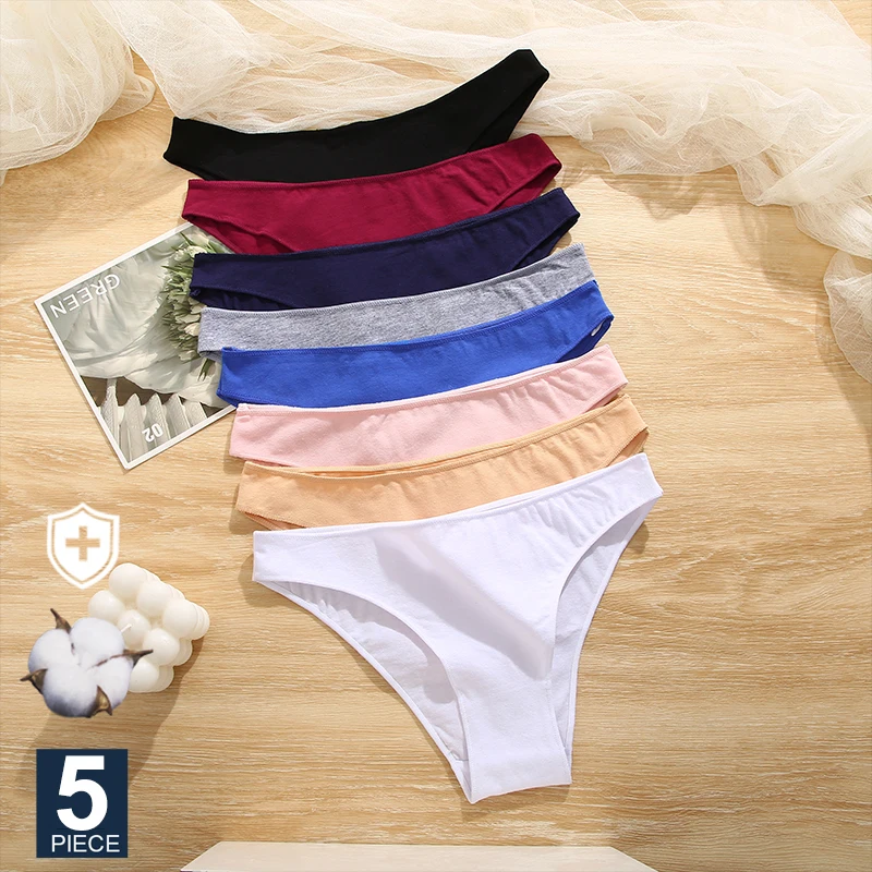 FINETOO 5PCS/Set M-XXL Panties Women Cotton Lingerie Woman Underwear Sexy Femme Underwear Girls Underpant Panty 7 Solid Colors