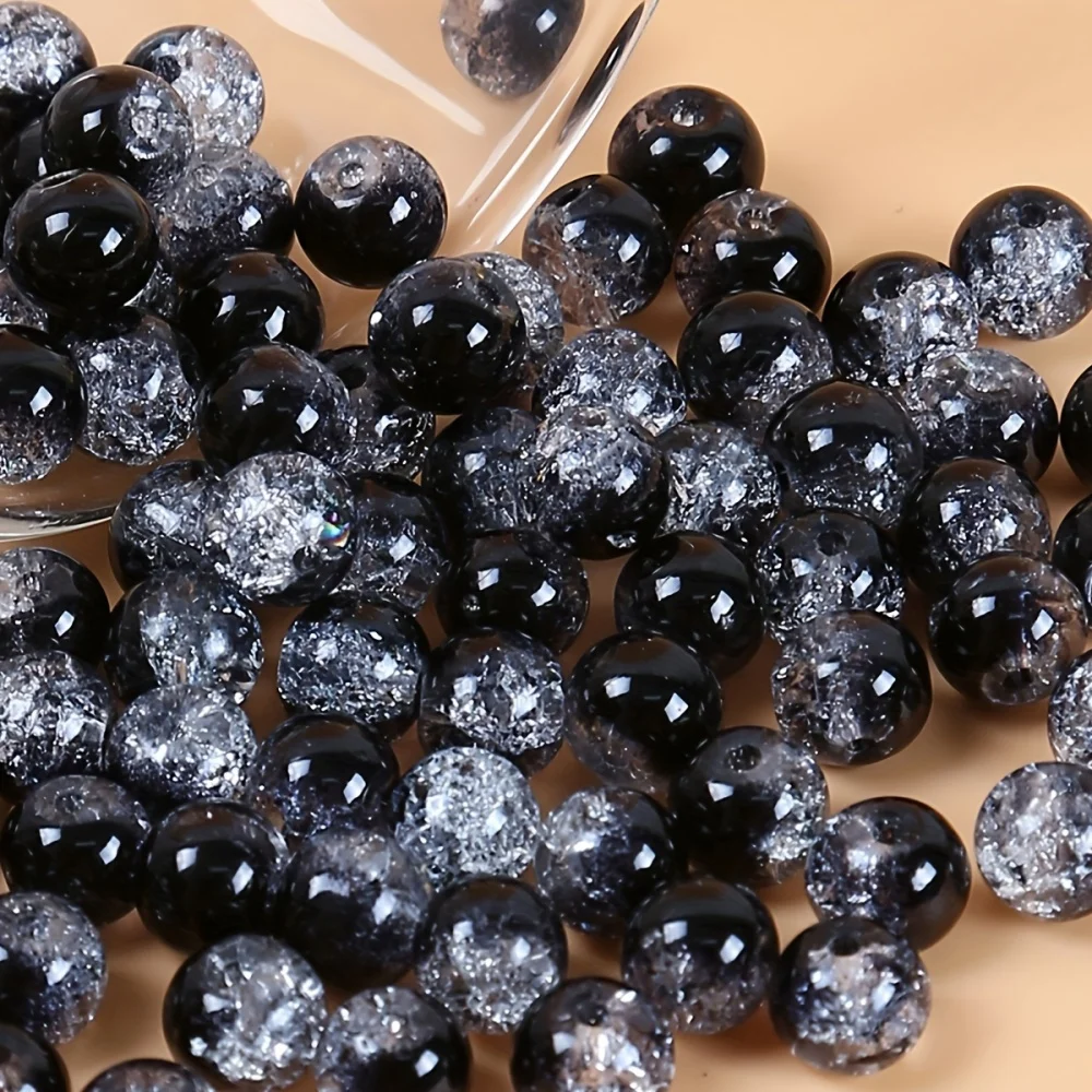 200pcs Black and White Acrylic Cracked Beads for DIY Jewellery Making